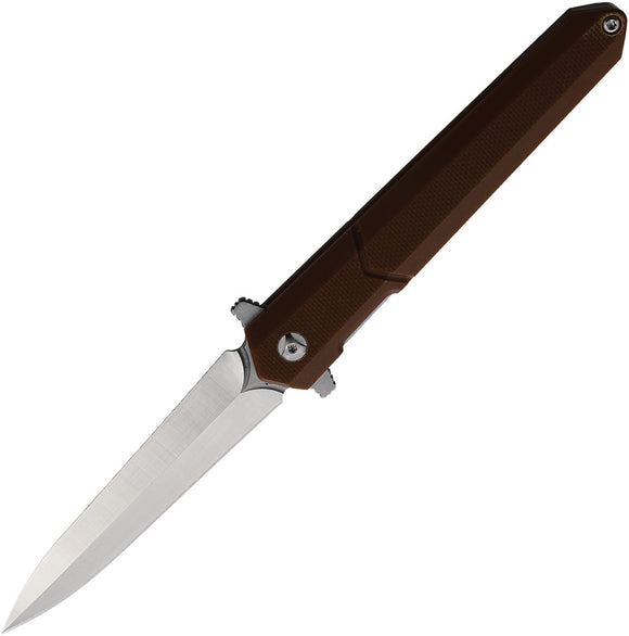 Rough Ryder Linerlock Brown Smooth G10 Folding Stainless Dagger Pocket Knife 2517