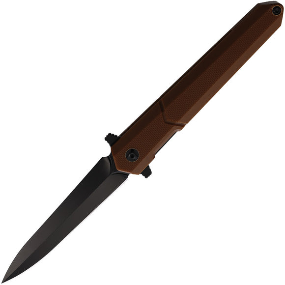 Rough Ryder Linerlock Brown Smooth G10 Folding Stainless Dagger Pocket Knife 2518