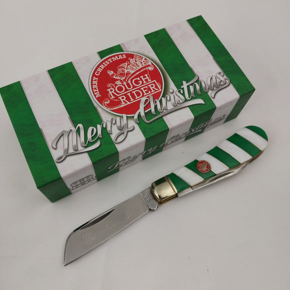 Rough Ryder Merry Christmas Half Hawk Green & White Folding Stainless Knife 2520