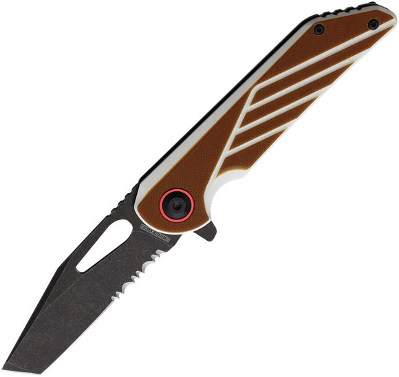Rough Ryder Linerlock A/O Brown & White G10 Folding Serrated Pocket Knife 2535