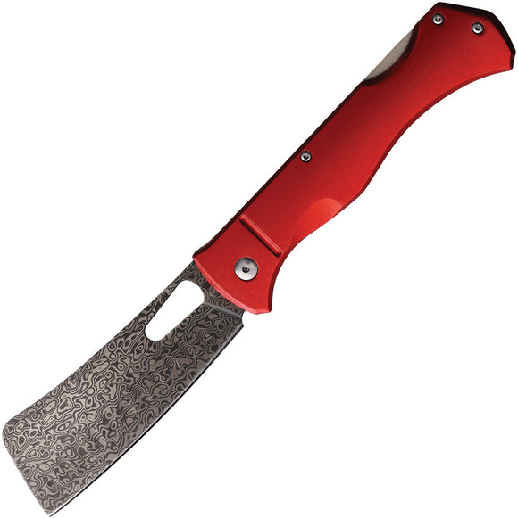 Rough Ryder Sous Chef Cleaver Lockback Red Aluminum Folding Damascus Knife 2536