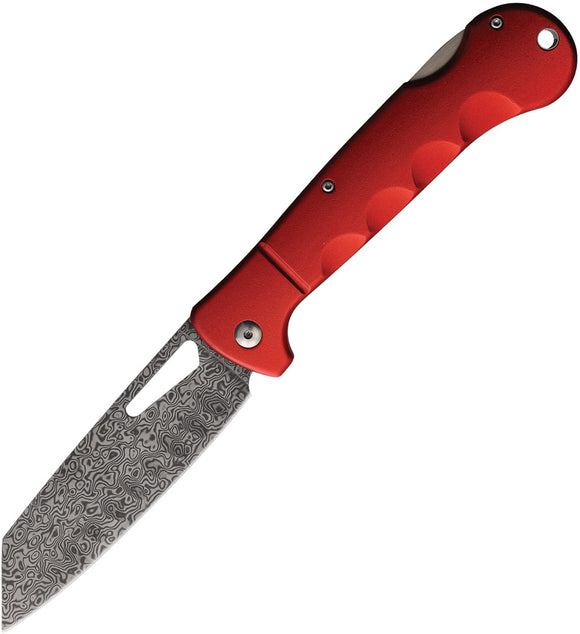 Rough Ryder Sous Chef Santoku Lockback Red Aluminum Folding Damascus Knife 2538
