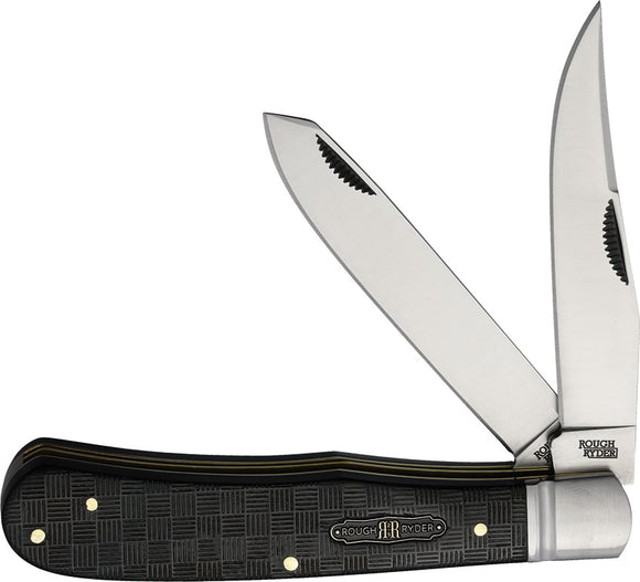 Rough Ryder Bearhead Trapper Black Pakkawood Folding Stainless Knife 2560