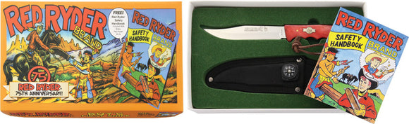 Red Ryder Anniversary Red Bone Handle Stainless Fixed Clip Pt Blade Knife 2A