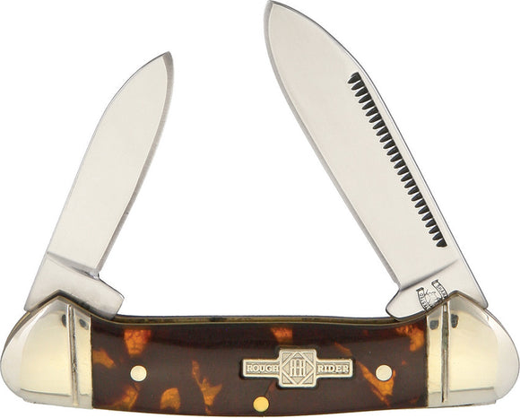 Rough Rider Mini Canoe Tortoise Shell Handles Stainless Folding Blades Knife 506