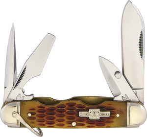 Rough Rider Camp Amber Jigged Bone Stainless Multi-Tool Folding Pocket Knife 533