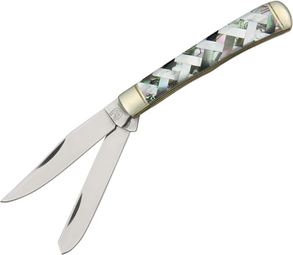 Rough Ryder Trapper Checkered Pearl Stainless Folding Knife 755
