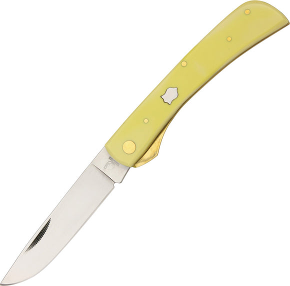 Rough Rider Linerlock Yellow Synthetic Handle Folding Drop Blade Work Knife 817