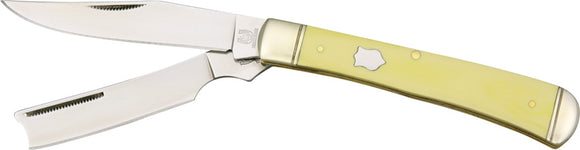 Rough Rider Yellow Synthetic Handle Trapper Folding Clip & Razor Blade Knife 892