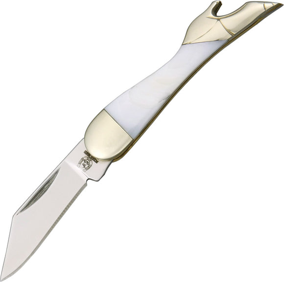 Rough Rider Mini Leg White Pearl Handles Stainless Folding Clip Blade Knife 937