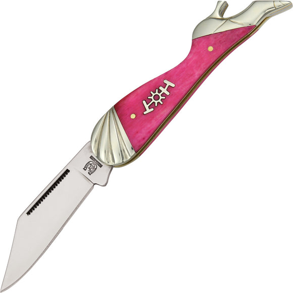 Rough Rider Small Leg Hot Pink Bone Handle Stainless Folding Blade Knife 971