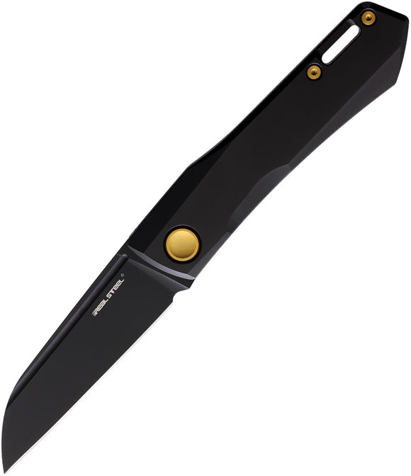 Real Steel Solis Split Joint Gold/Black Titanium Folding N690 Pocket Knife 7063G