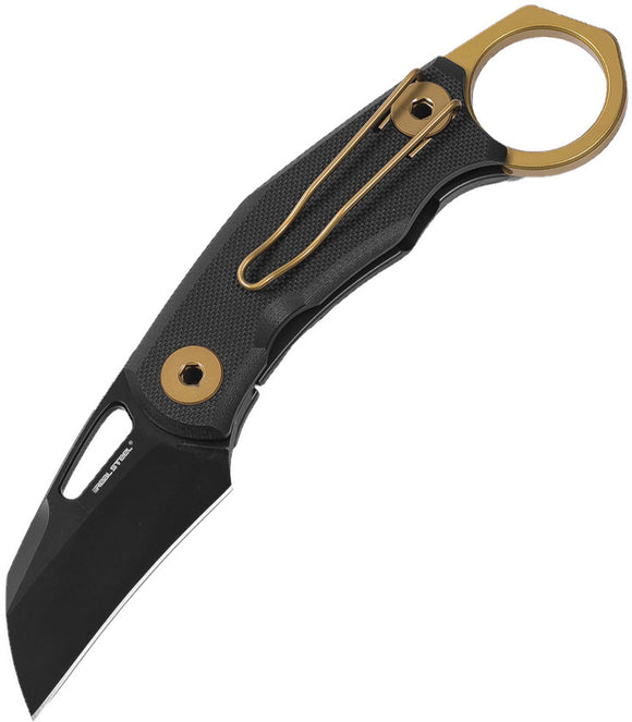 Real Steel Shade Framelock Black & Gold G10 Handle D2 Steel Folding Knife 7914