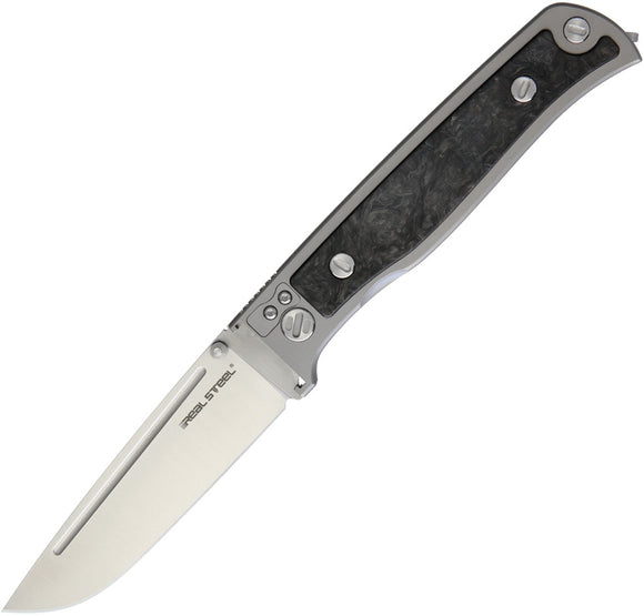 Real Steel Relict Framelock S35VN Stainless Titanium CF Grey Folding Knife 9451