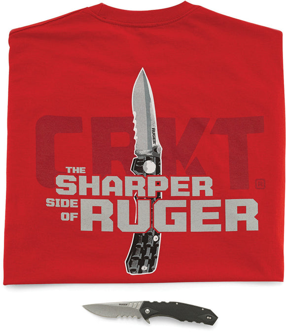 CRKT Ruger Follow Through Serrated Blade Folding Pocket Knife + Shirt 1702CTS