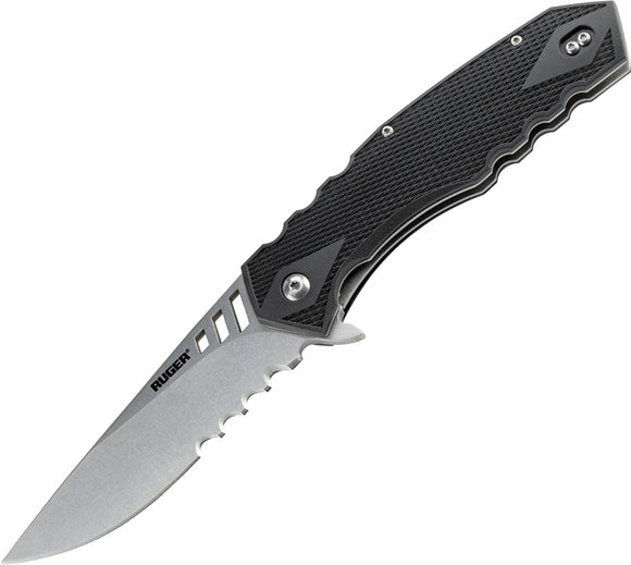 CRKT Ruger Follow Through Linerlock Serrated Black Handle Folding Pocket Knife 1702