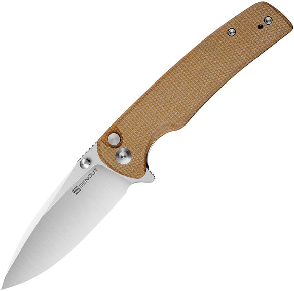 SENCUT Sachse Folding Knife Button Lock Brown Micarta 9Cr18MoV Steel 210073