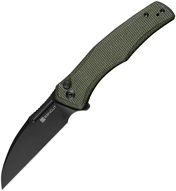 SENCUT Watauga Pocket Knife Button Lock Green Micarta Folding D2 Steel Blade 210112