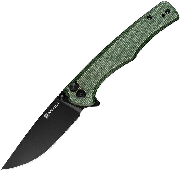 SENCUT Crowley Pocket Knife Button Lock Green Micarta Folding D2 Steel Blade 210123