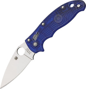 Spyderco Manix 2 Translucent Blue Handle Pocket Knife Plain Edge BD-1 101PBL2