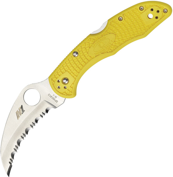 Spyderco Tasman Salt 2 Lockback Folding Serrated Blade Yellow Knife 106SYL2