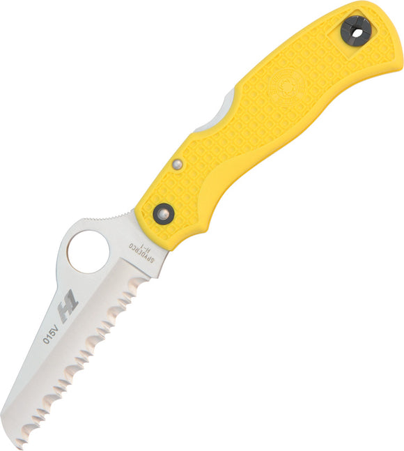 Spyderco Saver Salt Lockback Yellow Handle Folding Serrated Blade Knife 118SYL