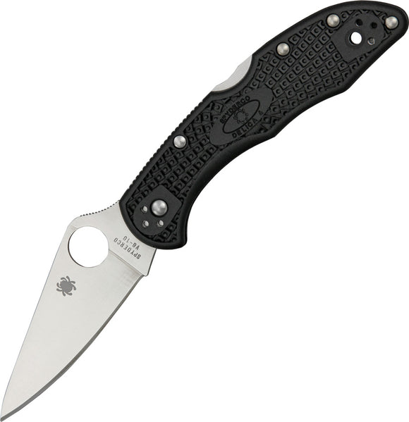 Spyderco Delica Lockback Flat Ground Black Handle Folding Blade Knife 11FPBK
