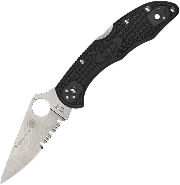 Spyderco Delica 4 Partiall Serrated V-10 Lockback Blue Line Folding Knife 10fpsbkbl