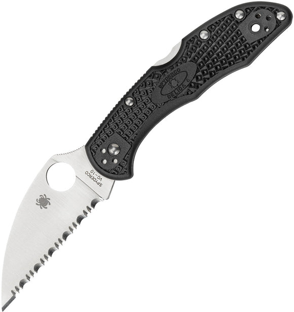 Spyderco Delica Wharncliffe Folding Serrated Blade Black Handle Knife 11FSWCBK