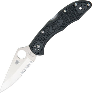 Spyderco Delica 4 Lockback Black Handle Folding Part Serrated Blade Knife 11PSBK