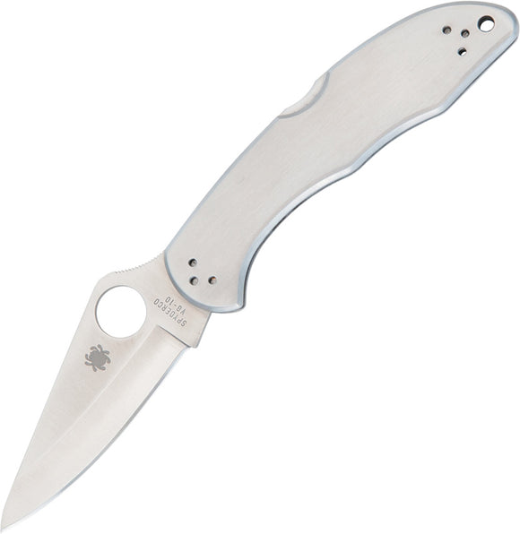 Spyderco Delica 4 Lockback Brushed Stainless Handle VG10 Folding Blade Knife 11P