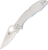 Spyderco Delica 4 Lockback Brushed Stainless Handle VG10 Folding Blade Knife 11P