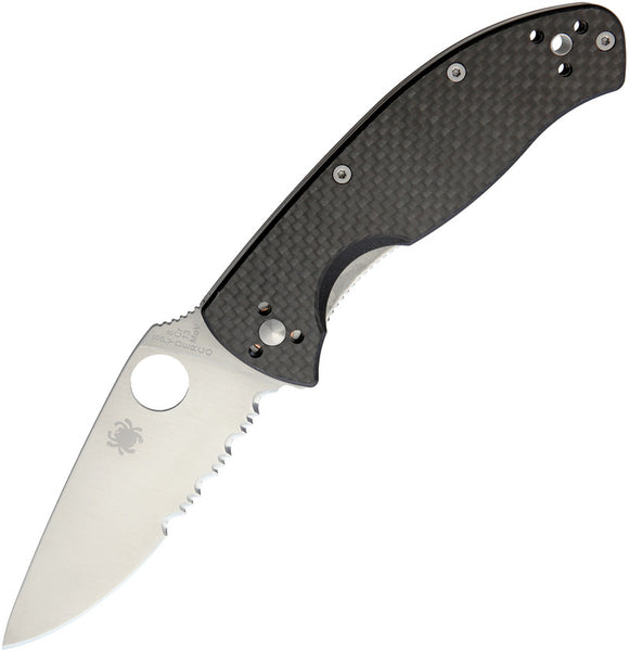Spyderco Tenacious Folding Serrated Black Carbon Fiber Pocket Knife 122CFPS