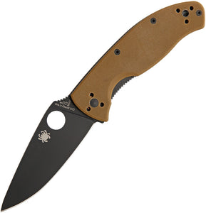 Spyderco Tenacious Folding Knife Black Plain Edge Brown G10 Reversible 122GPBBN
