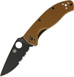 SPYDERCO Brown G-10 TENACIOUS Black Serrated Folding Pocket Knife - 122GPSBBN