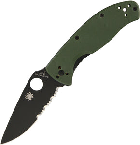 Spyderco Tenacious Linerlock OD Green Handle Black blade Folding Knife - 122gpsbgr