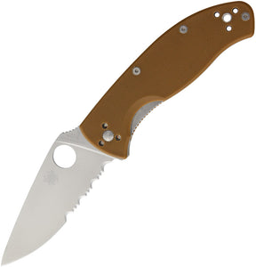 Spyderco Tenacious Folding Knife Serrated Satin Brown G10 Reversible - 122GPSBN
