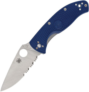 Spyderco Tenacious Linerlock Blue Partially Serrated S35Vn Folding Knife 122psbl