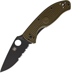 Spyderco Tenacious OD Green LWT Serrated Folding Black Blade Knife 122psodbk