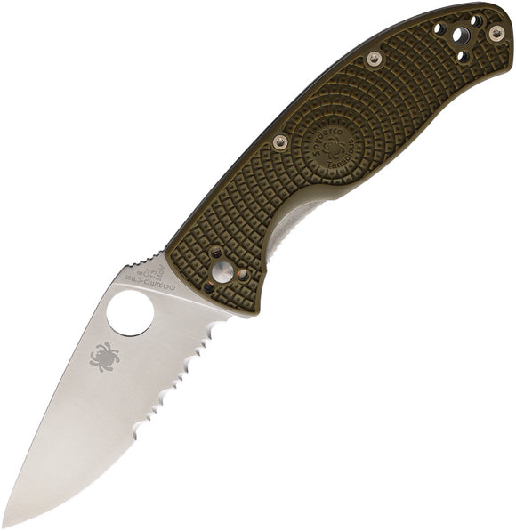 Spyderco Tenacious LWT Part Serrated OD Green Folding Knife 122psod