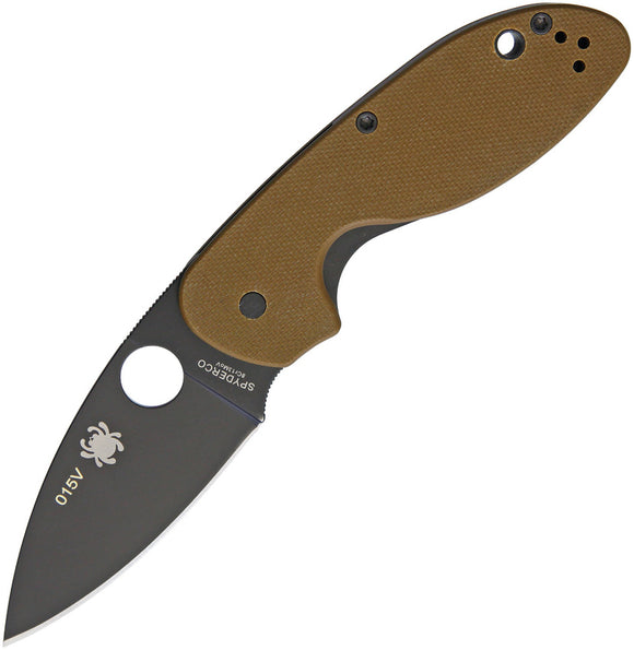 Spyderco Efficient Brown Linerlock Black Leaf Shaped Folding Knife 216GPBNBK