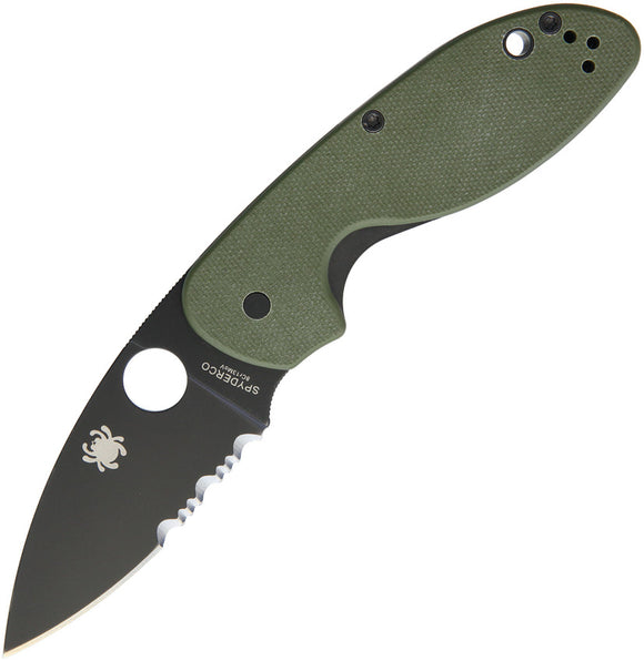 Spyderco Efficient Linerlock Green G10 Black Serrated Folding Knife 216GPSGRBK