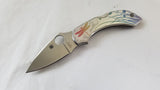 Spyderco Dragonfly Colorful Tattoo Handle Lockback VG-10 Folding Knife 28PT