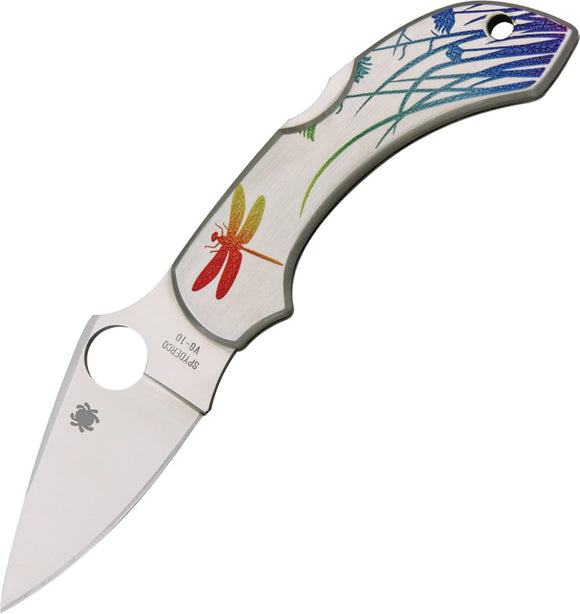 Spyderco Dragonfly Colorful Tattoo Handle Lockback VG-10 Folding Knife 28PT