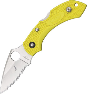 Spyderco Dragonfly 2 Lockback Folding Serrated Blade Yellow Handle Knife 28SYL2