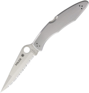 Spyderco Police Model Lockback Folding Serrated Blade Stainless Handle Knife 7S