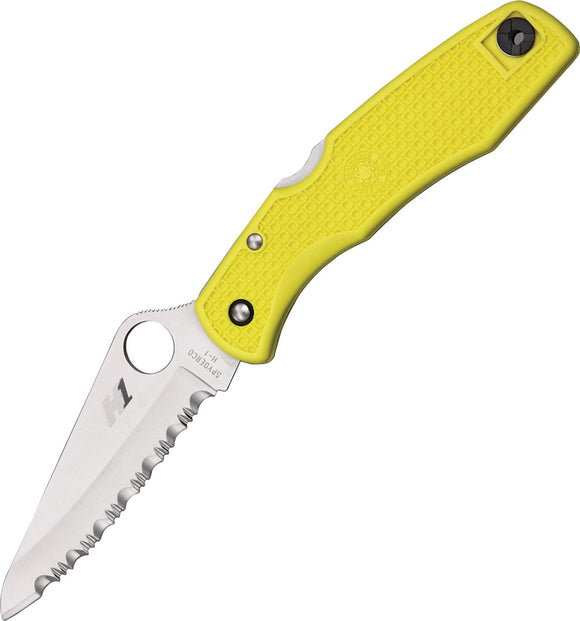 Spyderco Pacific Salt Lockback Folding Serrated Blade Yellow Handle Knife 91SYL