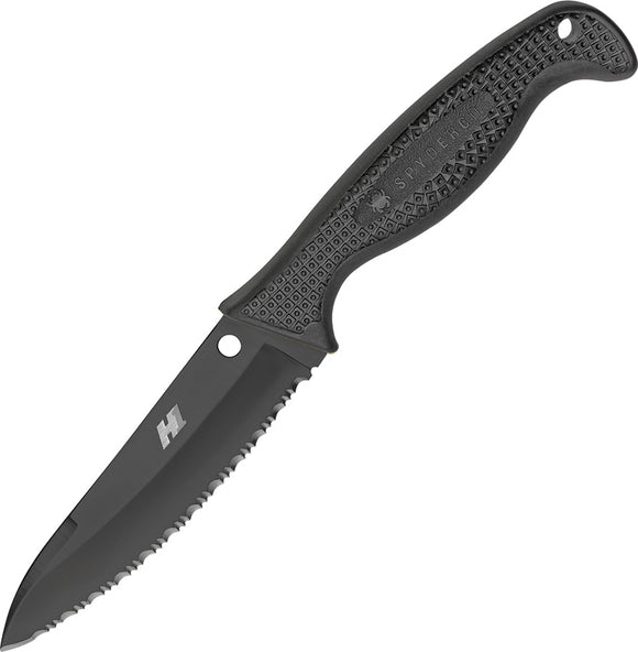 Spyderco Aqua Salt Black Serrated H1 Rustfree TiCN Fixed Blade Knife FB23SBBK