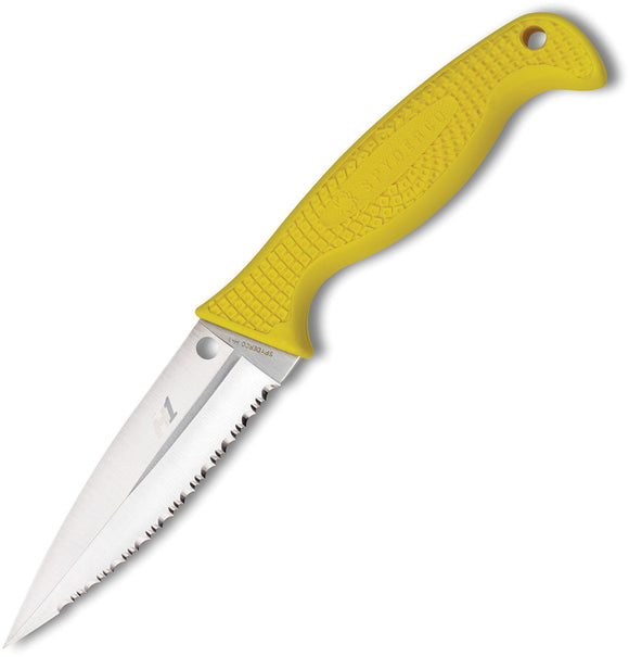 Spyderco Fish Hunter Satin Fixed Serrated Blade Yellow FRN Handle Knife FB40SYL