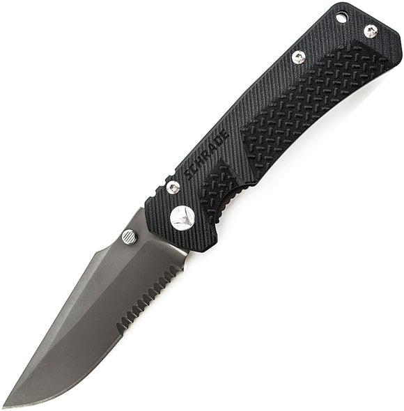 Schrade Titanium Black Combo edge Drop Point Framelock Folding Knife 104ls